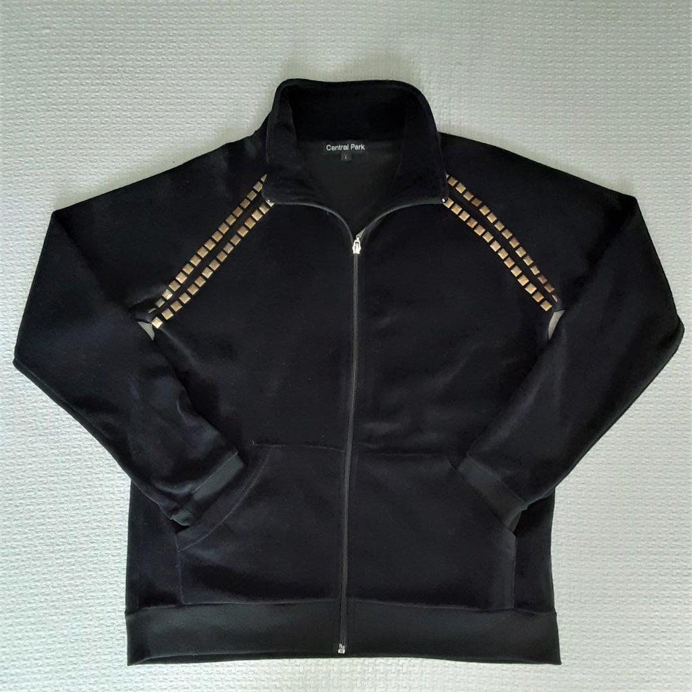Central Park Women's Black Velour Studded Zipped Jacket Size; Large